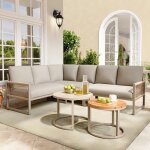 Ensemble salon de jardin 6 - 7p canap� dangle structure acier pieds r�glables coussins inclus beige