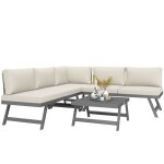 Ensemble salon de jardin dangle et convertible - outsunny - 4 pi�ces avec 2 banquettes 1 fauteuil dangle ...