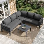 Ensemble salon de jardin avec canap� de jardin modulable et table basse en verre tremp� cadre en fer ...