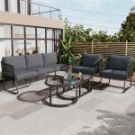 Ensemble de salon de jardin en fer galvanisé et corde - canapé 2 fauteuils et 2 tables gigognes - gris ... Ensemble de salon de jardin en fer galvanisé et corde - canapé 2 fauteuils et 2 tables gigognes - gris ...