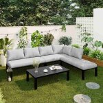 Ensemble canap� jardin 6 places avec table - coussins �pais d�perlants - pieds r�glables - accoudoirs ...