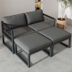 Ensemble de salon de jardin - langtu - 2 fauteuils et 2 chaises - gris - structure m�tal galvanis� antirouille ...