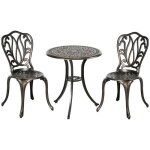 Ensemble salon de jardin - outsunny - 2 chaises + table ronde - avec trou pour parasol - en fonte daluminium ...