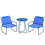 Ensemble salon de jardin - outsunny - 3 pices - 2 fauteuils 1 table ronde - en acier et tissu respirant ...