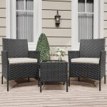 Ensemble salon de jardin - promiracal - noir - r�sine tress�e imitation rotin - structure inox - coussins ...