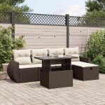 Ensemble de salon de jardin en r�sine tress�e - vidaxl - 6 pi�ces - coussins amovibles - table r�glable ...