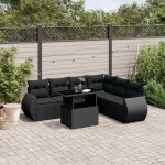 Ensemble de salon de jardin en r�sine tress�e - vidaxl - 7 pi�ces - coussins noirs - r�sine tress�e - ...