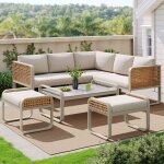 Ensemble salon jardin rotin 6 - 7 pers canap� dangle structure fer galvanis� pieds r�glables coussins ...