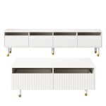 Ensemble salon meuble tv 4 portes & table basse 2 tiroirs blanc & or - design moderne led structure ondule ...