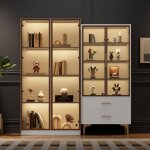 Ensemble de salon moderne deux vitrines en verre blanc avec �clairage led et �tag�res r�glables buffets ...