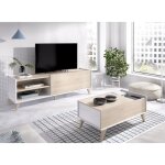 Ensemble salon ness : meuble tv + table basse relevable - m�lamin� - d�cor ch�ne clair et blanc