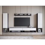 Ensemble de salon suspendus - amadeo ii - gris / blanc - led - meuble tv - rangement