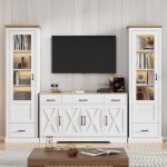 Ensemble de salon vitrines led 50x35x178 cm buffet de salle � manger 160x37x75 cm buffet bas blanc avec ...