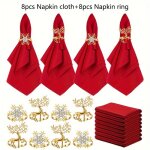 Ensemble de serviettes et anneaux - nol - 16 pices - flocon de neige - renne - dor