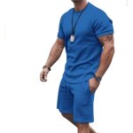 Ensemble short et t - shirt bleu homme - sportswear imprim� flamme 3d - confortable et respirant