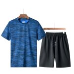 Ensemble short et tee shirt homme imprim� flamme sport - blue - manches courtes - homme