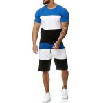 Ensemble short et tee shirt homme imprim� flamme sportswear - bleu - manches courtes