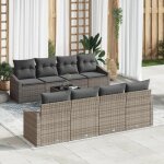 Ensemble de sofa de jardin - 9 pi�ces - rotin synth�tique - coussins gris - pour 6 personnes