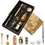 Ensemble de stylos plume en bois avec encrekit de sceau de cireperles de cire dor�escoupe - papier vintageport ...