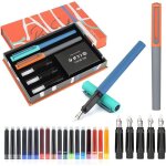 Ensemble de stylos � plume de calligraphie5 plumes diff�rentes et 18 cartouches dencreensemble de calligraphie ...