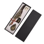 Ensemble stylo plume et encre - vintage - acier inoxydable - 15 ml - 278 x 9 x 44 cm - noir