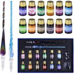 Ensemble de stylos en verre2pcs stylo plume calligraphie en verre avec 12 plume en verre dencre colore ...