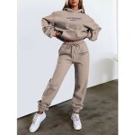 Ensemble sweat - shirt à capuche imprimé lettres ecelen pour femme - tendance et décontracté - camel Ensemble sweat - shirt à capuche imprimé lettres ecelen pour femme - tendance et décontracté - camel