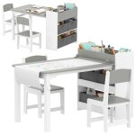 Ensemble table et 2 chaises enfant - aiyaplay - en bois - rouleau de papier tagres et tiroirs - pour ...