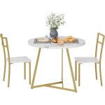 Ensemble table et 2 chaises - hoerfuriy - marbre blanc - rond - 80x80x76cm - style scandinave Ensemble table et 2 chaises - hoerfuriy - marbre blanc - rond - 80x80x76cm - style scandinave