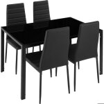 Ensemble table 4 chaises noir style moderne plateau verre trempe cuisine salle  manger