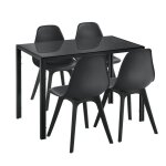 Ensemble de table et 4 chaises - meuble de cuisine - noir - verre - mtal - 4 places