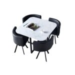 Ensemble table et 4 chaises simili cuir noir vendome bois marbr blanc pieds mtal