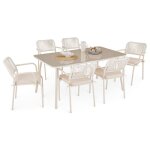 Ensemble table et 6 chaises de jardin volonte beige pour 6 personnes plateau en verre trempé et structure ... Ensemble table et 6 chaises de jardin volonte beige pour 6 personnes plateau en verre trempé et structure ...