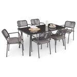 Ensemble table et 6 chaises de jardin volonte gris pour 6 personnes plateau en verre tremp� et structure ...