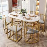 Ensemble table 6 chaises moderne - mdf blanc + chaises gris avec coussin - salle  manger complte