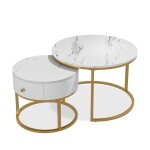 Ensemble de tables basses madrid 70x70cm petite table avec tiroir marbre vicco 51682