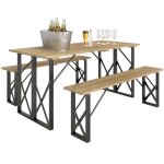 Ensemble table et bancs en bois - outsunny - pour 6 � 8 personnes - 160 cm - avec trou pour parasol de ...