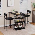 Ensemble table de bar 3 pcs - promiracal - style industriel noir - mdf & m�tal - 2 tabourets rembourr�s ...