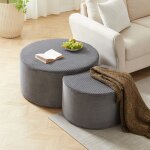 Ensemble tables basses 2 pices rondes rembourres salon moderne mousse table dappoint pouf sans montage ...