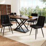 Ensemble table et chaises 160x80x80 table extensible cuisine chaises velours noir plateau noyer