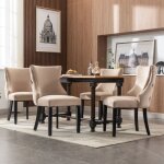 Chaise de salle � manger lot de 4 velours beige chaise rembourr�e structure bois massif dossier ergonomique ...