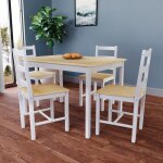 Ensemble table et chaises 4 places yorkshire bois massif cuisine salle à manger blanc & pin Ensemble table et chaises 4 places yorkshire bois massif cuisine salle à manger blanc & pin