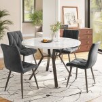 Ensemble table et chaises 5 pices - moderne et sobrerond marbrepieds de table en mtal noir + 4 chaises ...