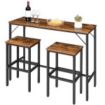 Ensemble table et chaises de bar - hoobro - ensemble table haute et 2 tabourets - marron rustique - industriel ...