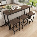 Ensemble table et chaises de bar - marron rustique - noir - industriel - table haute avec 3 tabourets ...