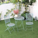 Ensemble table et chaise de jardin bistro 2 pers - table + 2 chaises pliantes bleu m�tal - id�al terrasse ...