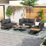 Ensemble table et chaise de jardin ens salon jardin 4 - 5p 2 tables basses empilables fer galvanis� coussins ...
