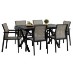 Ensemble table et chaises de jardin windy pour 6 personnes coloris noir et gris chaises empilables r�sistantes ...