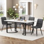 Ensemble table et chaises salle � manger 140x80 plateau laqu� brillant chaises rembourr�es structure ...