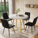 Ensemble table et chaises - moderne - ronde - marbre - mtal dor - 4 places